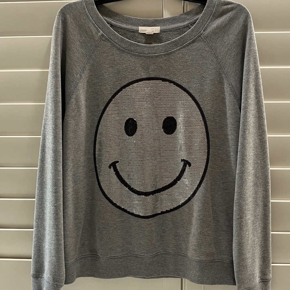 Gray Sequenced Smiley Face Sweatshirt
